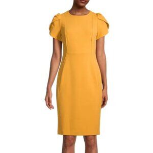 Calvin Klein Tulip Sleeve Sheath Career Dress In Marigold Yellow Sz. 4